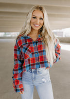 plaid cropped button flannel