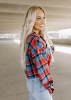 plaid cropped button flannel