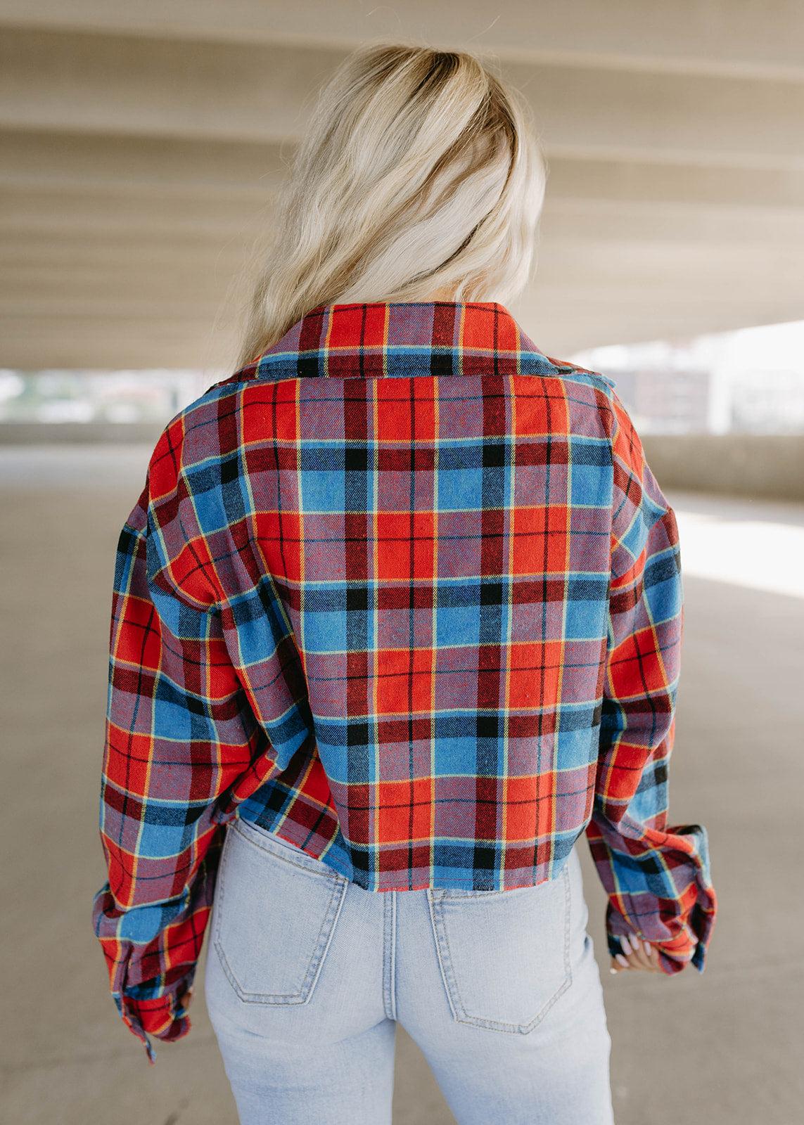 plaid cropped button flannel