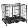 Topeart 43-inch Heavy Duty Dog CaStrong Metal Kennel and Crate Double Door Easy to Assemble Pet Caw/Tray/Wheels/Double Tray Black
