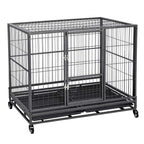 Topeart 43-inch Heavy Duty Dog CaStrong Metal Kennel and Crate Double Door Easy to Assemble Pet Caw/Tray/Wheels/Double Tray Black
