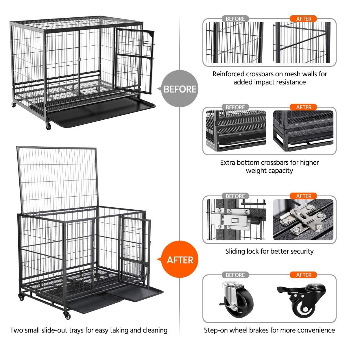 Topeart 43-inch Heavy Duty Dog CaStrong Metal Kennel and Crate Double Door Easy to Assemble Pet Caw/Tray/Wheels/Double Tray Black