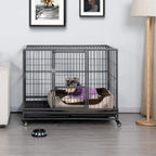 Topeart 43-inch Heavy Duty Dog CaStrong Metal Kennel and Crate Double Door Easy to Assemble Pet Caw/Tray/Wheels/Double Tray Black