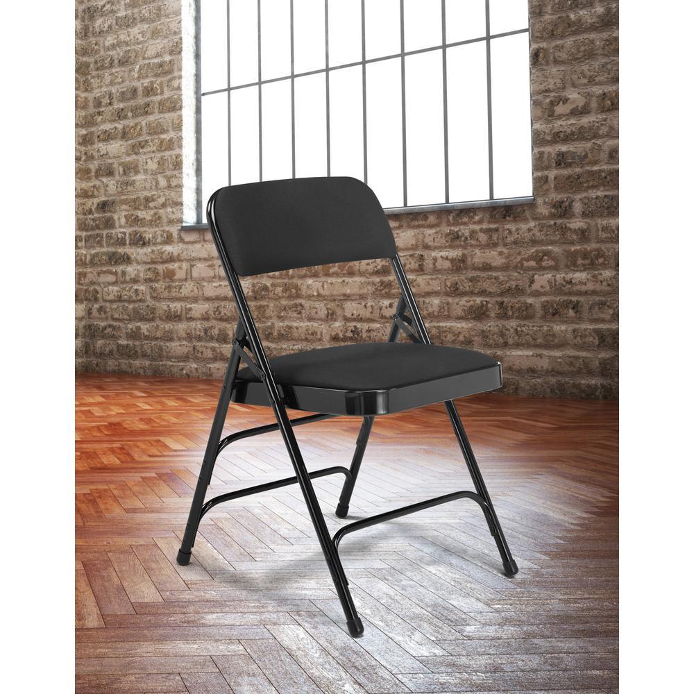 Black Fabric Padded Seat Stackable Folding Chair (Set of 4)