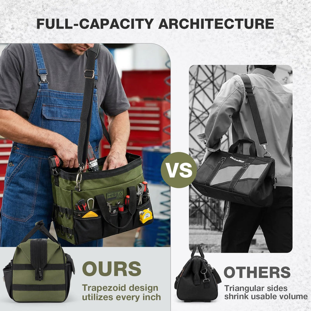 Heavy Duty Tool Bag 20 Pockets, 16-Inch Portable Tool Box Organizer | Waterproof, Wide Mouth, LarStoraToolbag for Electrician, Tradesman, with Adjustable Shoulder Strap, Soft Handle