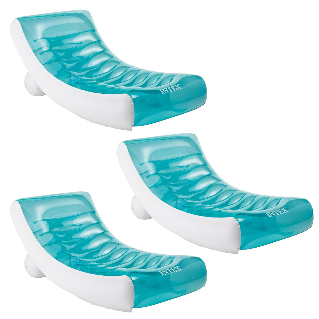 Inflatable Rockin Lounge Pool Floating Raft Chair with Cupholder (3 Pack)