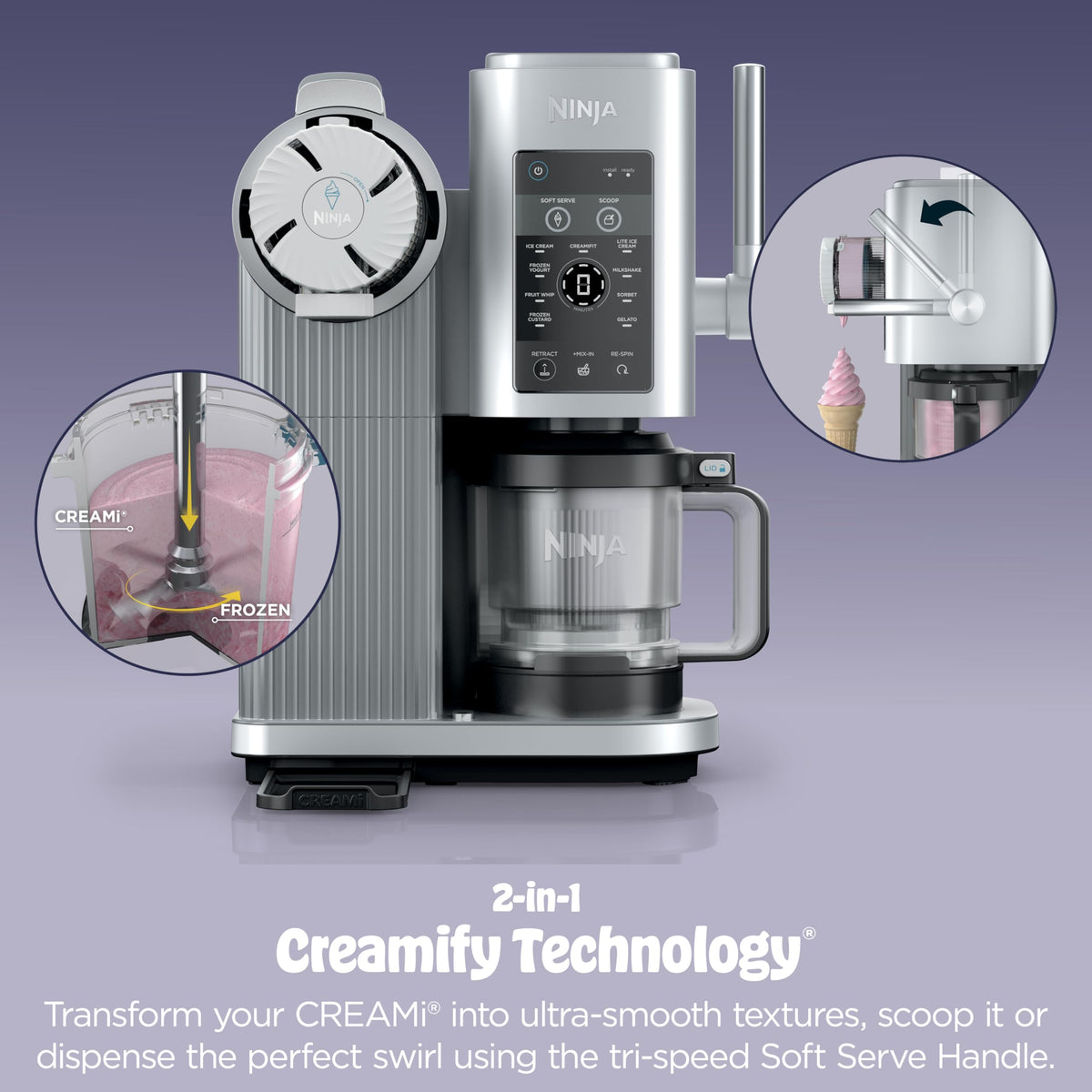 CREAMi Scoop & Swirl Ice Cream and Soft Serve Maker, Oprah's Favorite Things 2025, 13 Programs, Soft Serve Handle & (4) CREAMi 2-in-1 16oz Pints, Gift for Kids & ALL ages, NC701
