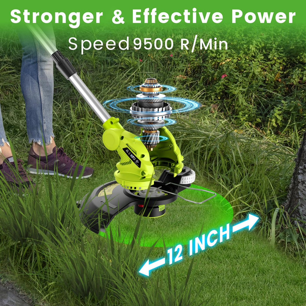 12" Cordless String Trimmer with 2 2.0Ah Battery and Charger, Electric Weed Wacker, Weed Eater Battery Powered, 20V Lawn Mower Lawn Edger, Auto Line Feed Grass Cutter Lightweight Garden Tools for Yard