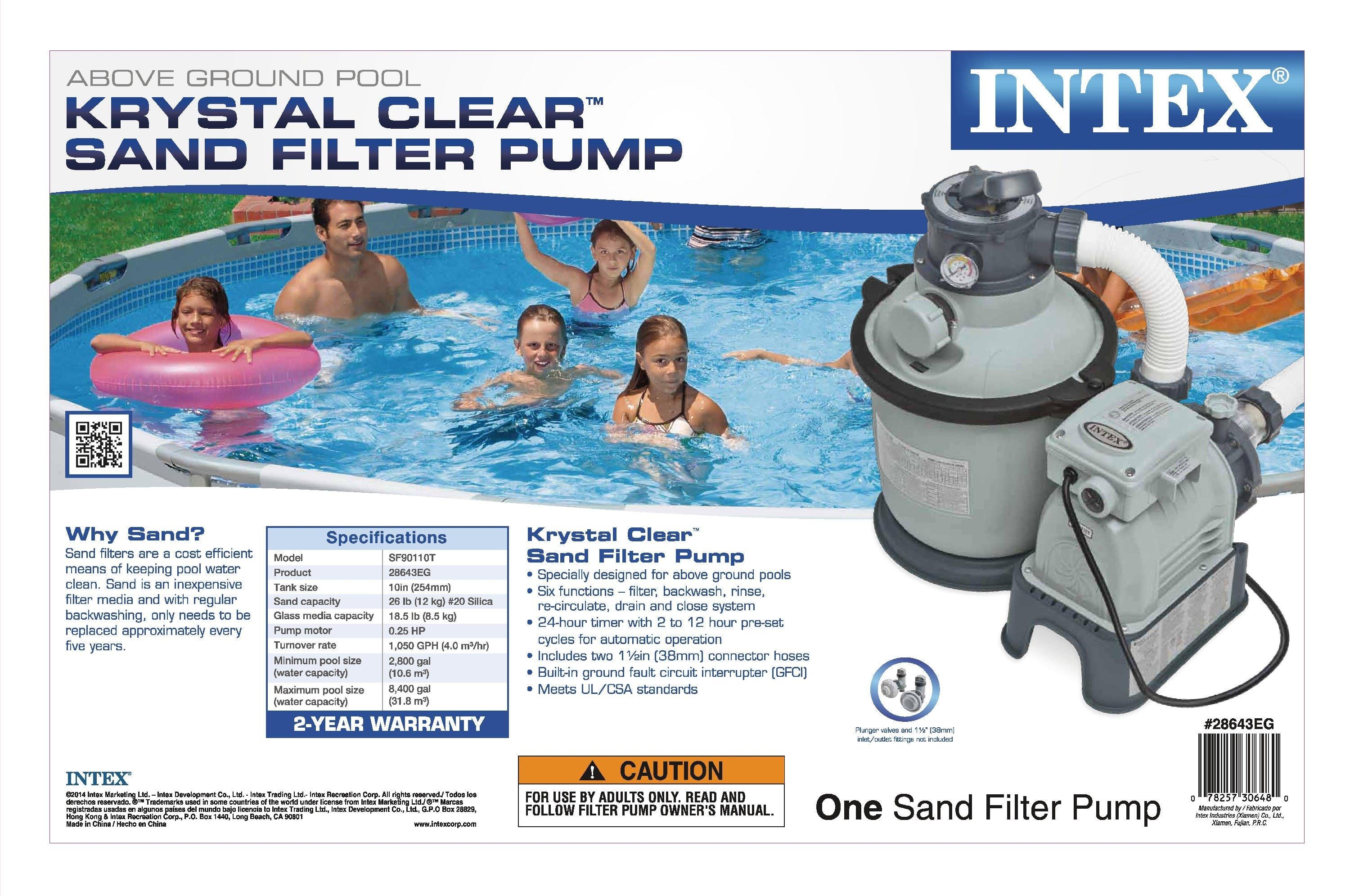 intex 1200 gph krystal clear above ground pool sand filter pump set | 28643eg