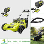 RYOBI 40V Lawn Mower Walk Behind Push 20 in Cut Deck w 6.0 Ah Battery Charger