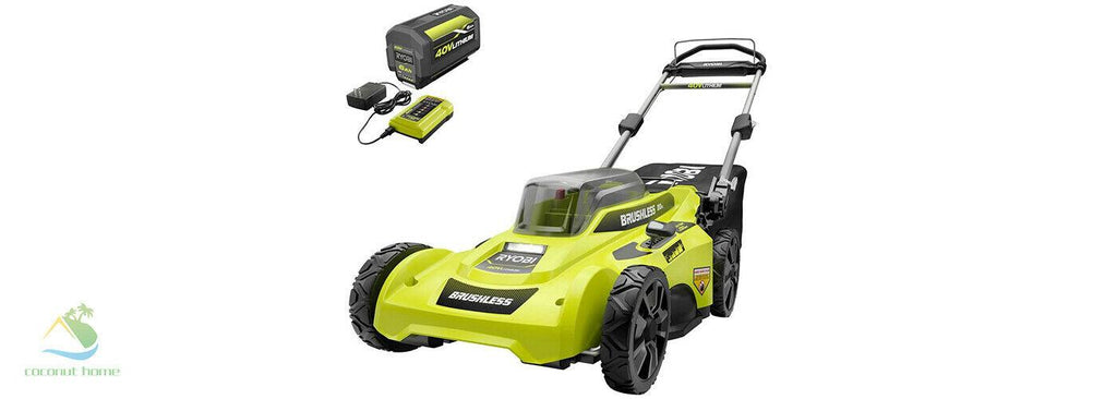 RYOBI 40V Lawn Mower Walk Behind Push 20 in Cut Deck w 6.0 Ah Battery Charger
