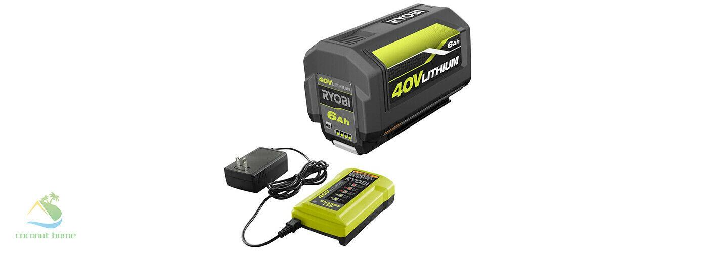 RYOBI 40V Lawn Mower Walk Behind Push 20 in Cut Deck w 6.0 Ah Battery Charger