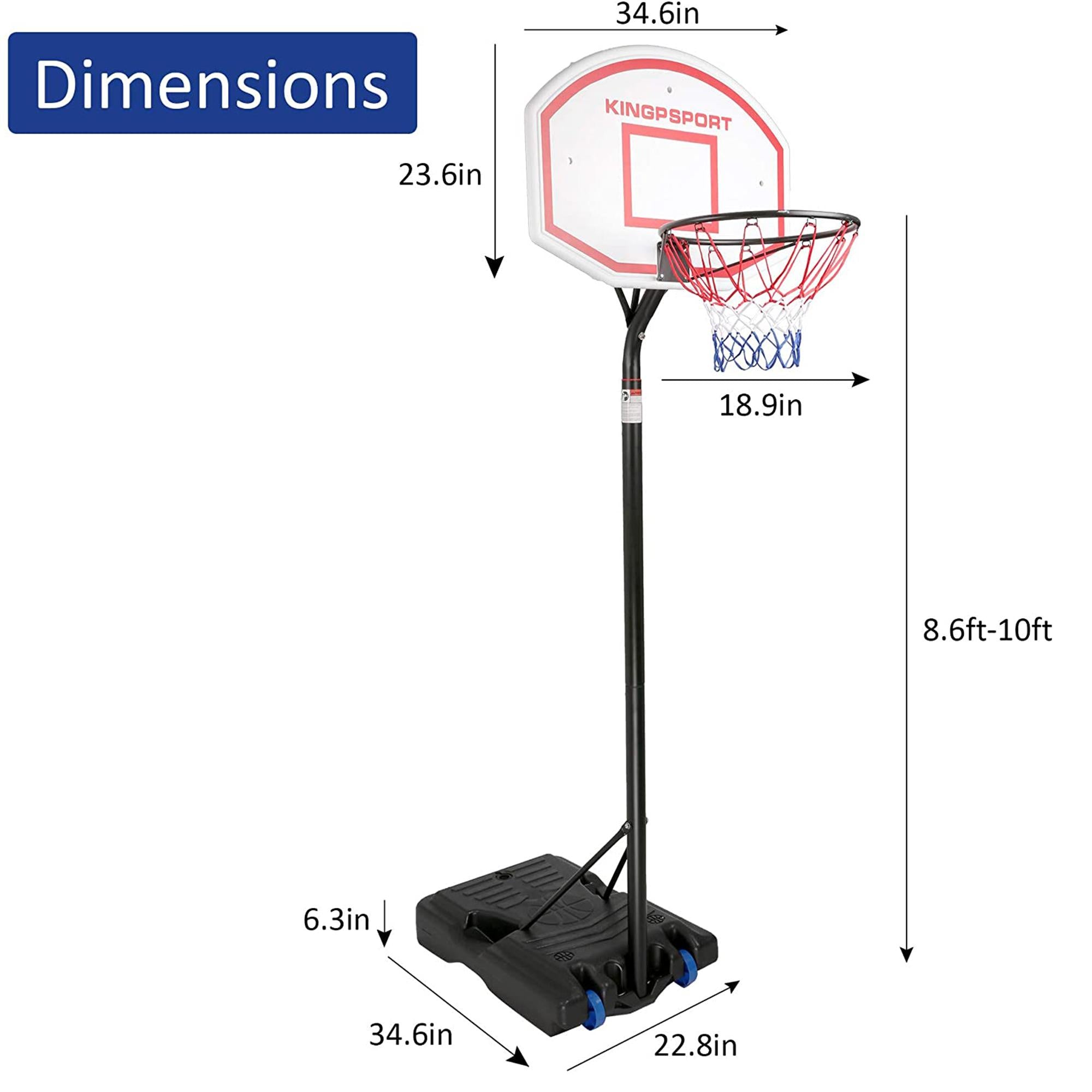 KARMAS PRODUCT Basketball Hoop for Kids and Family Indoor and Outdoor Portable Basketball Goal System Height Adjustable 8.6ft-10ft, 35in Backboard Basketball Stand with Wheels
