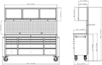 72-inch Tool Chest Cabinet Rolling GaraWorkbench with 15 StoraDrawers and Wheels, 3 Upper Cabinet, Pegboard, Steel LarTool Box,Matte Black