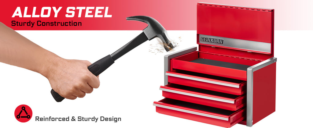 3-Drawer Rolling Red Tool Box, Heavy Duty Micro Roll Cab Steel Stackable Tool Chest with Lockable Drawers, LarCapacity Tool Cabinet for Garage, Workshop, Truck