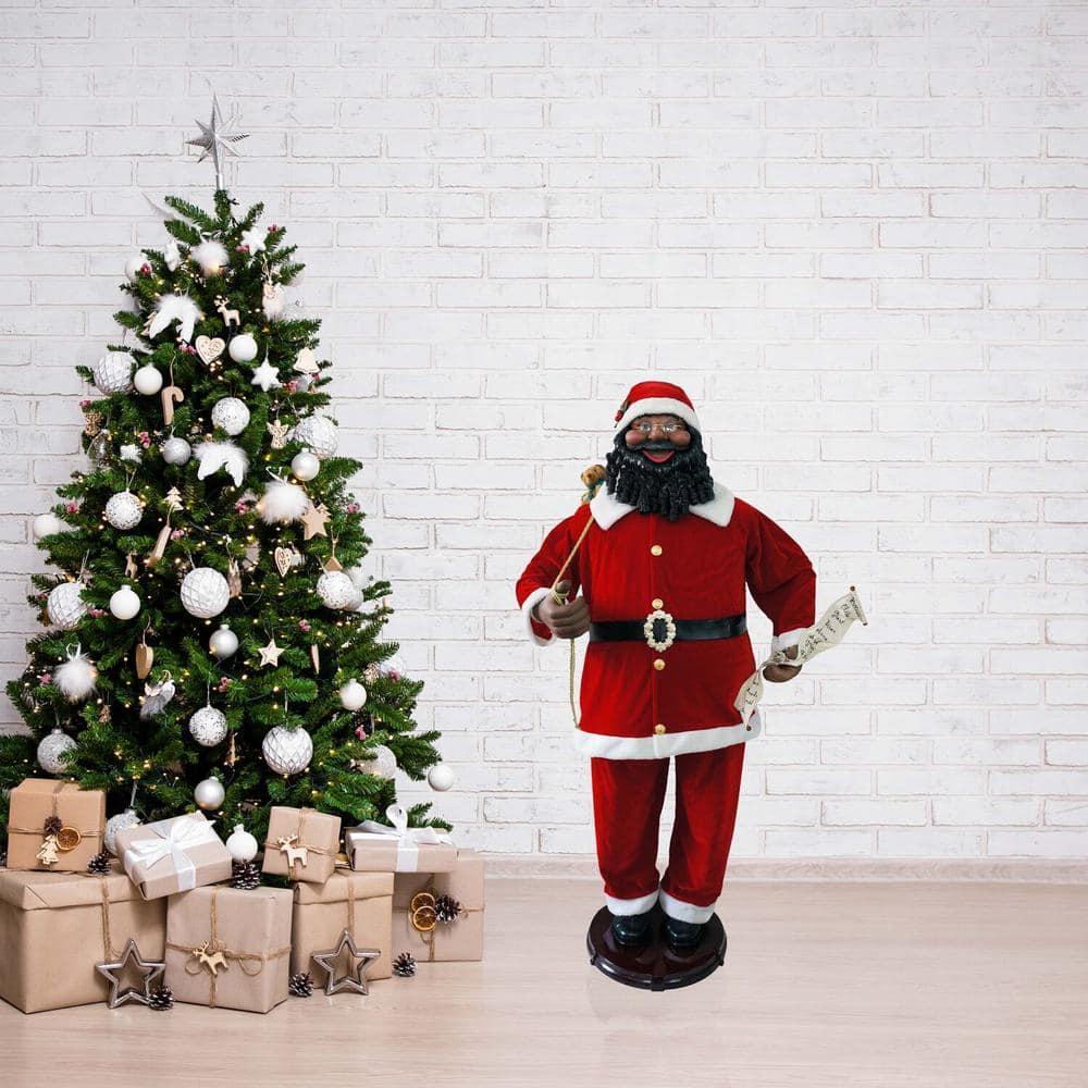 58 in. Christmas African American Dancing Santa Claus with Naughty and Nice List