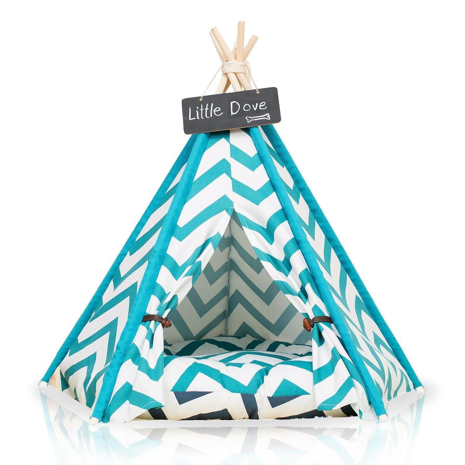 little dove Pet Teepee Dog(Puppy) &amp; Cat Bed - Portable Pet Tents &amp; Houses for Dog(Puppy) &amp; Cat Blue Strip Style (with or Without Optional Cushion)