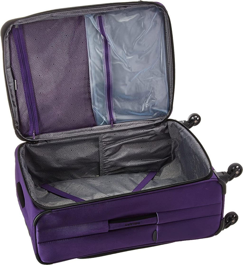 Sky Max Softside Expandable Luggage with Spinner Wheels, Purple, Checked-Medium 25 Inch