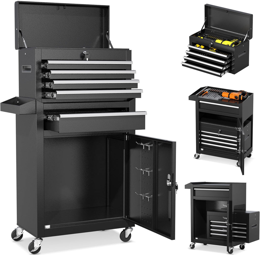 Rolling Tool Chest with Wheels and 5 Drawers, Detachable Tool Cabinet with Lock for Garage, LocMechanic Tool Cart with Black Liner for Warehouse, Workshop, High Capacity