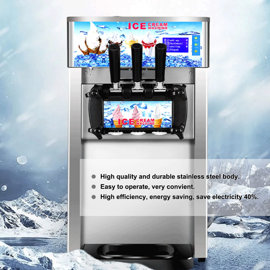 3 Flavor Soft Ice Cream Machine Commercial Soft Serve Ice Cream Maker Sorbet Frozen Yogurt Gelato LED Display Desktop Type 1200W 110V