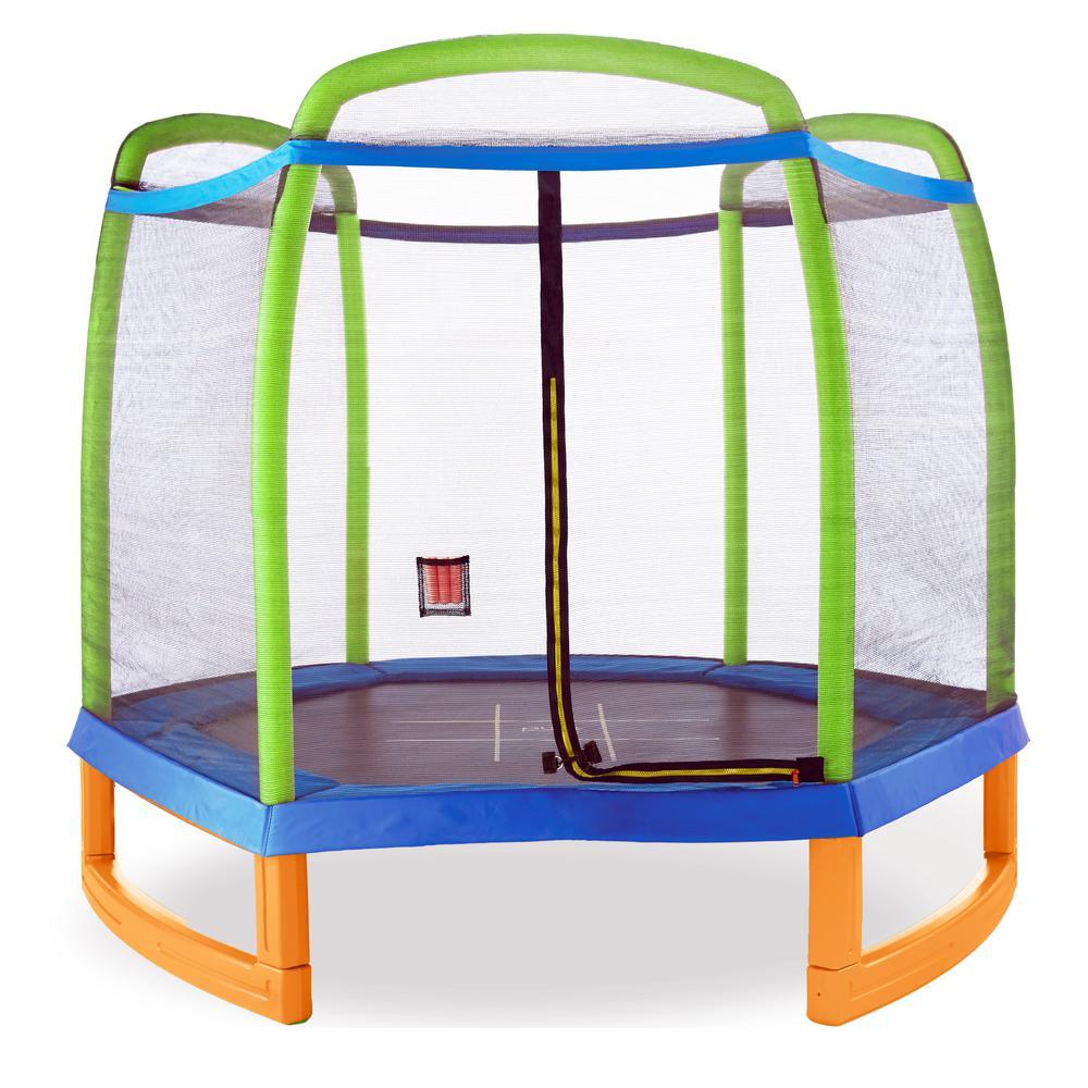 7 ft. Kids Trampoline with Enclosure and Tic-Tac-Toe