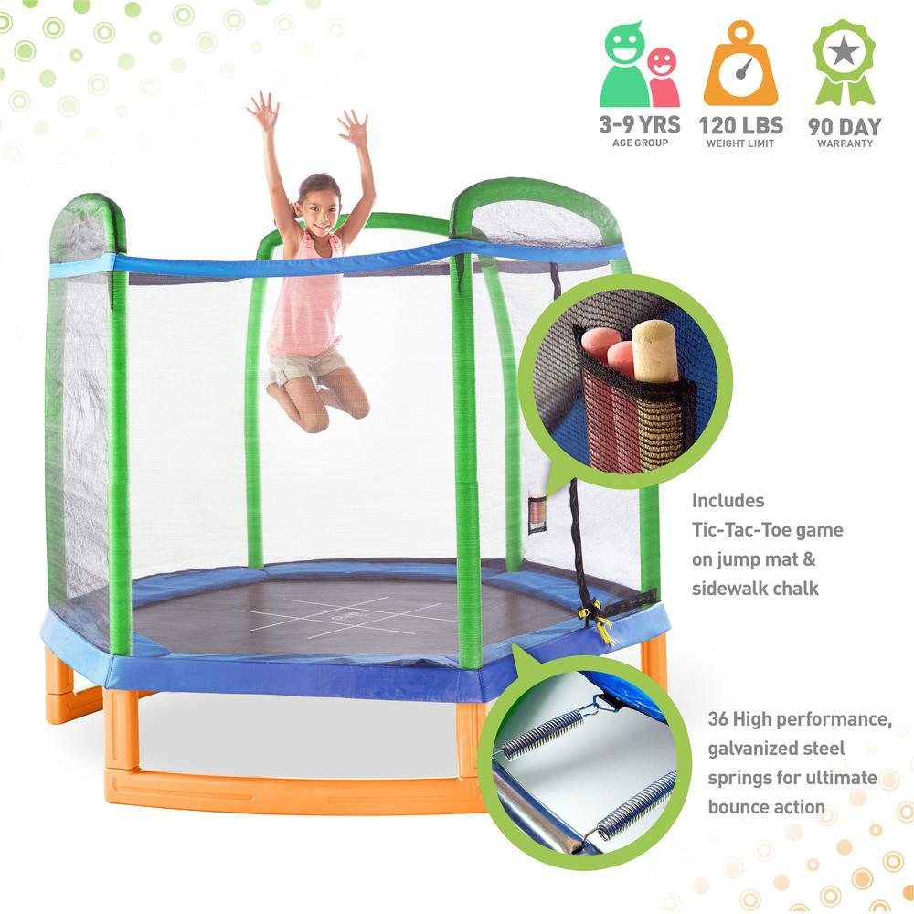 7 ft. Kids Trampoline with Enclosure and Tic-Tac-Toe