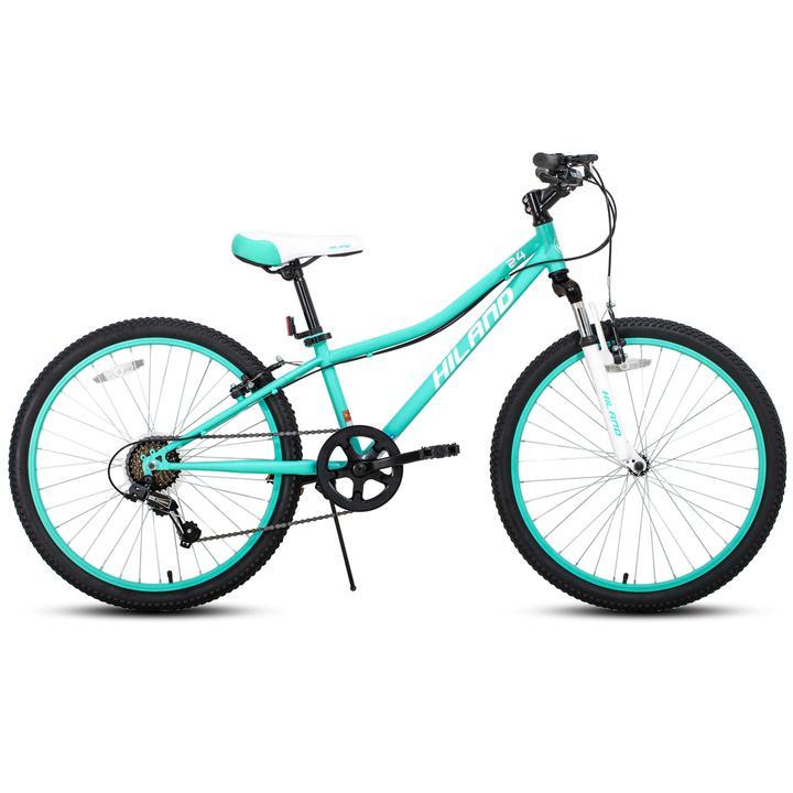 Hiland 24 inch Mountain Bike  7 Speeds for Teenager with Suspension Fork, Mint Green