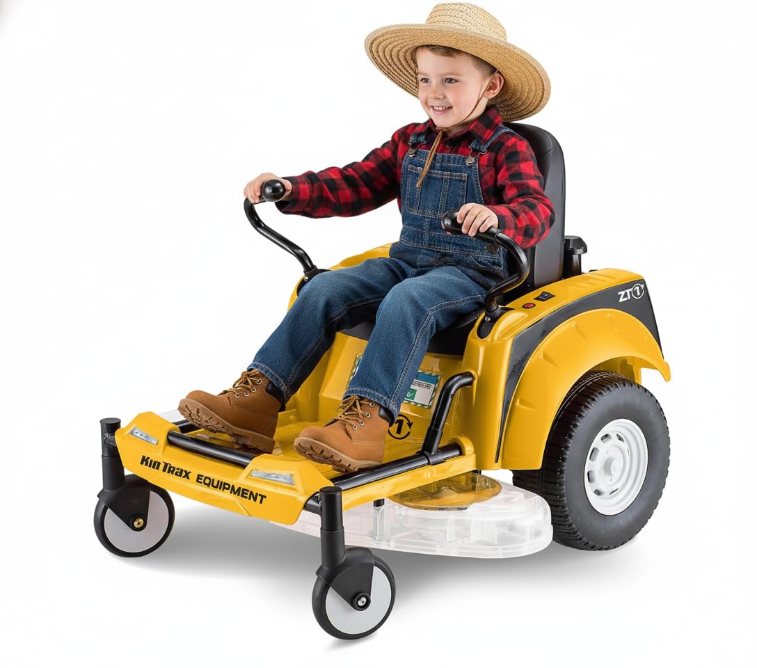 12V Zero Turn Lawn Mower Tractor Toy - Riding Lawn Mower, Outdoor Toys, Kids Electric Car, Ride On Tractor, Dual Handle, Twist and Turn, Speed to 3MPH, Max Weight of 77lbs, A3-7, Yellow