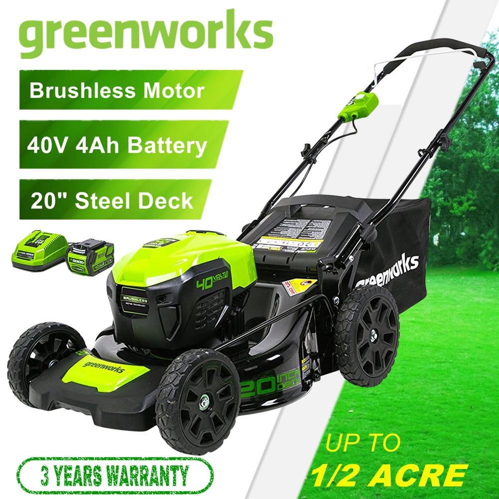 Greenworks 40V 20'' Cordless Lawn Mower Brushless Metal Deck with 4.0Ah Battery