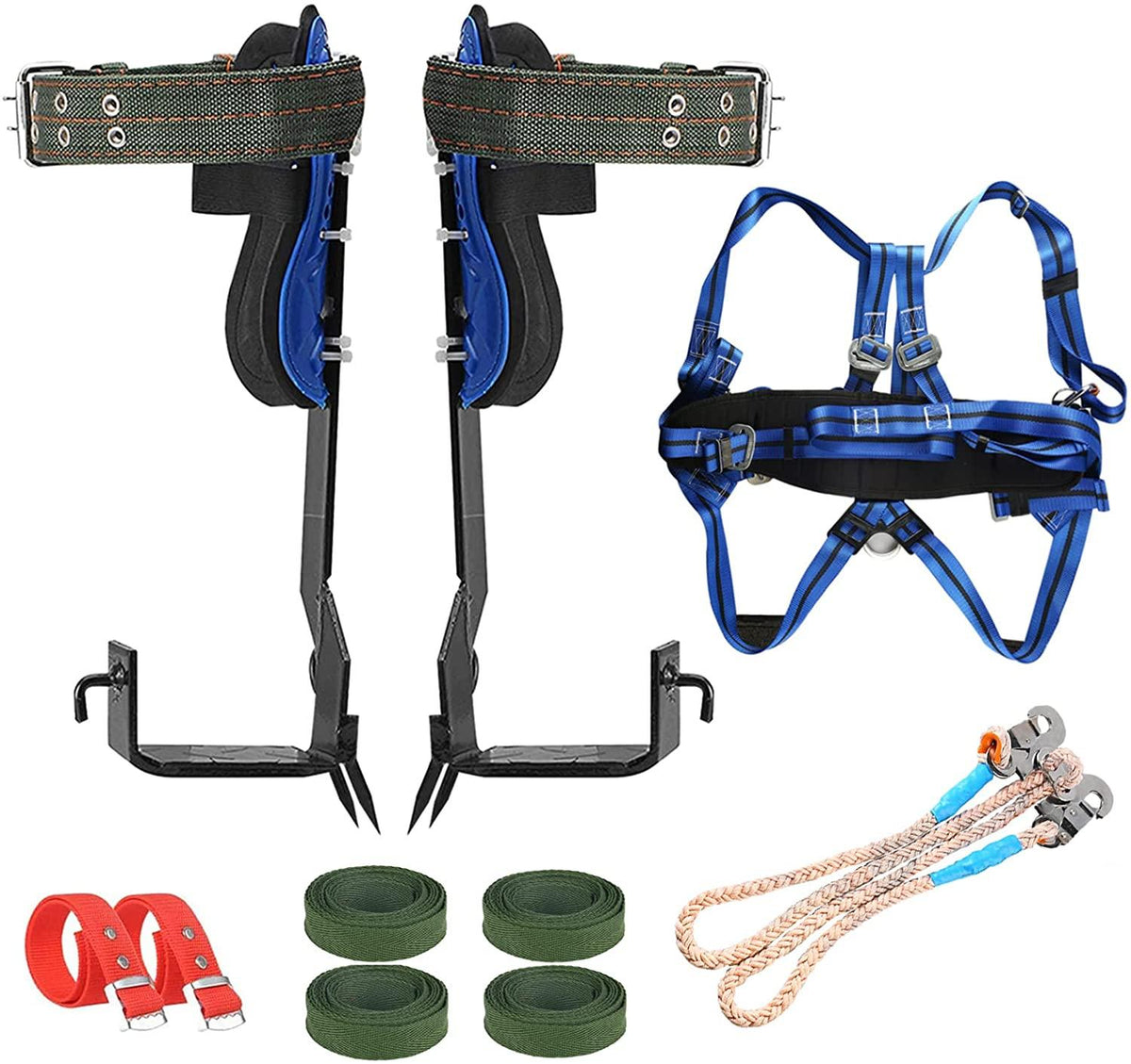 TWSOUL Tree Climbing Spike Included 5 Point Safety Belt Straps Portable Adjustable Lanyard Carabiner for Hunting Observation, PicFruit, Jungle Survival
