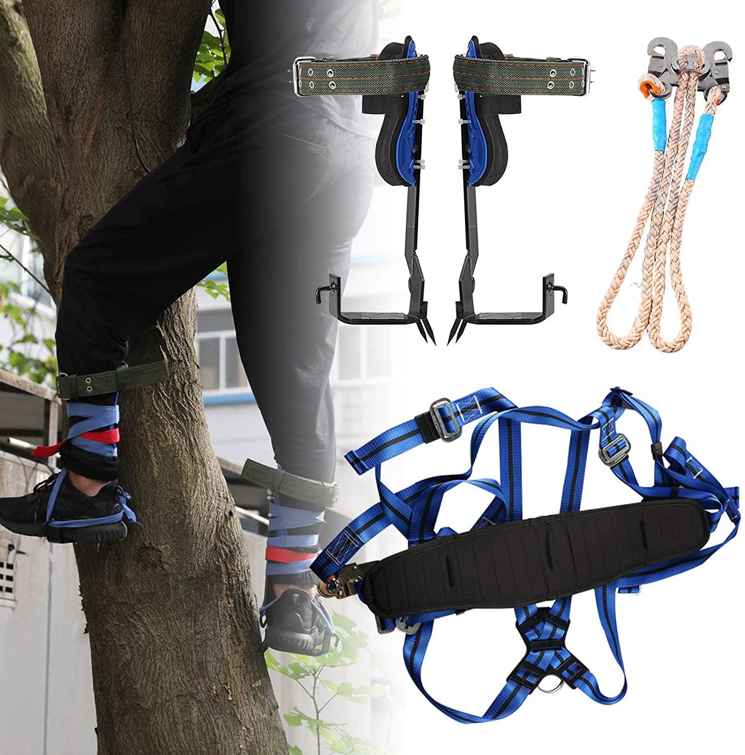 TWSOUL Tree Climbing Spike Included 5 Point Safety Belt Straps Portable Adjustable Lanyard Carabiner for Hunting Observation, PicFruit, Jungle Survival