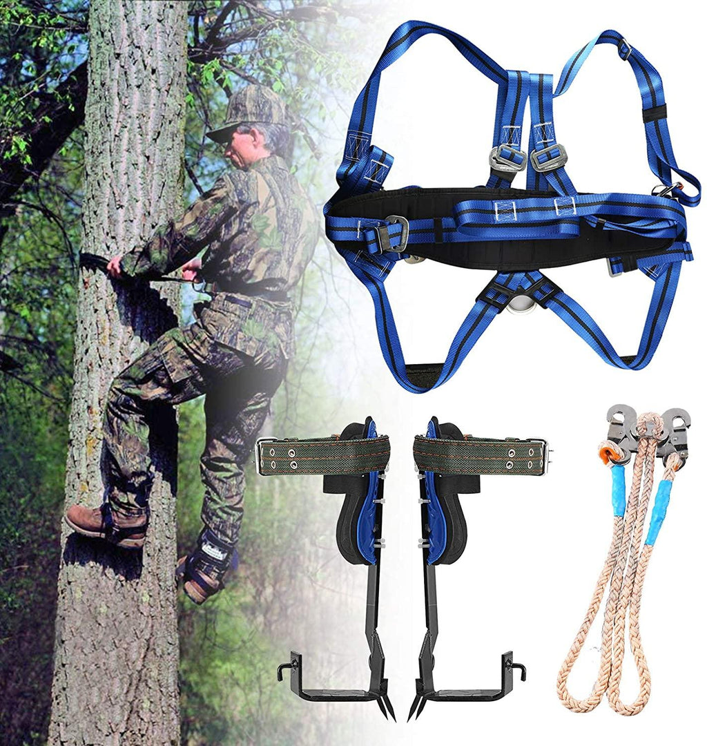 TWSOUL Tree Climbing Spike Included 5 Point Safety Belt Straps Portable Adjustable Lanyard Carabiner for Hunting Observation, PicFruit, Jungle Survival