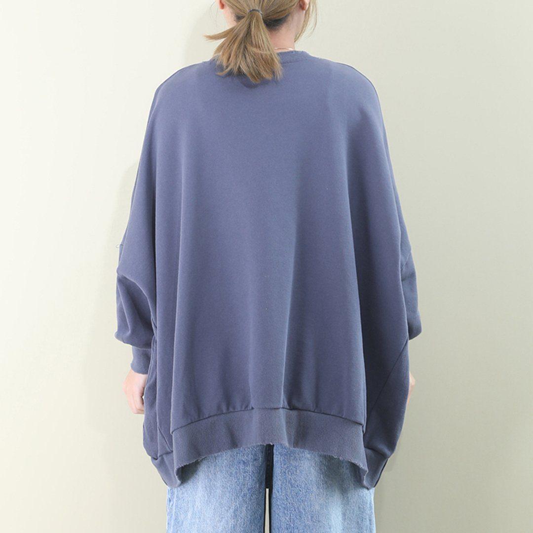 Loose Fit Letter Printed Ripped Bottom Sweatshirt