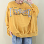 Loose Fit Letter Printed Ripped Bottom Sweatshirt