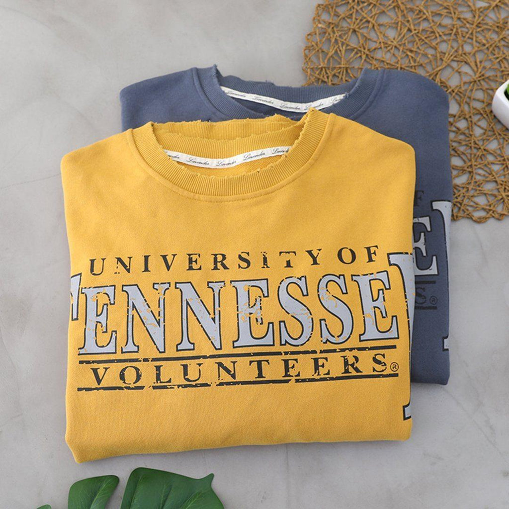 Loose Fit Letter Printed Ripped Bottom Sweatshirt