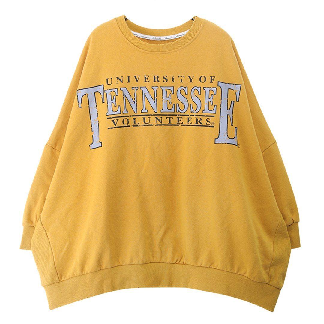 Loose Fit Letter Printed Ripped Bottom Sweatshirt