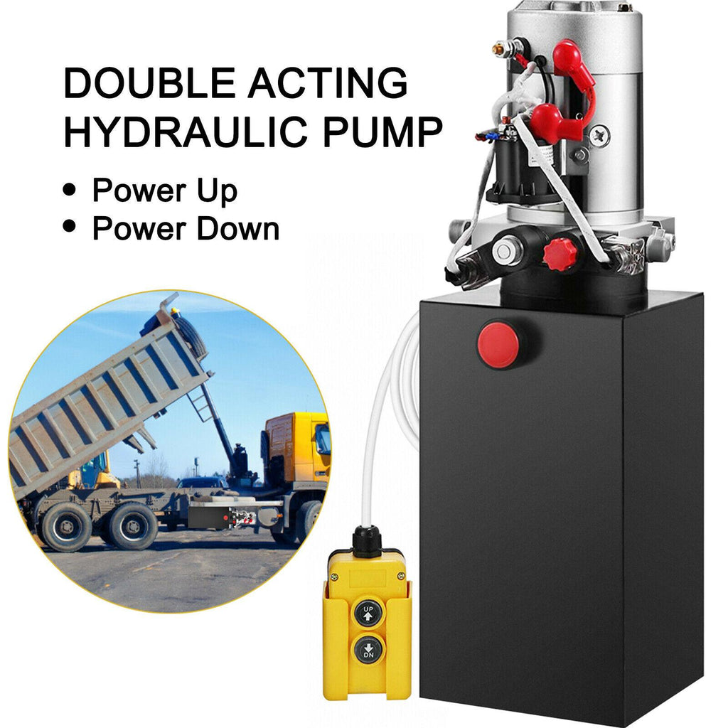 DC12V 8-Quart High Flow Double-Acting Hydraulic Pump Power Unit Dump Trailer