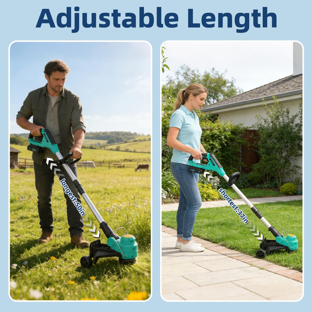 String Trimmer Cordless - Weed Wacker Battery Powered Electric Weed Trimmer with 2x2.0Ah Batteries, 12" Grass Cutter Auto Line Feed, Lawn Trimmer with 8 Pcs Spools, Lightweight Edger Lawn Tool