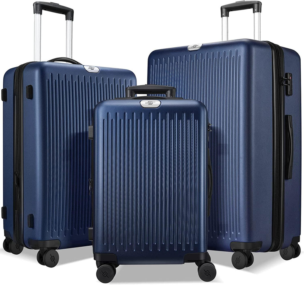 Luggage Sets Expandable 3 Piece Set with TSA Lock 360° Double Spinner Wheels 20/24/28 inch Hard Case Suitcase, Dark Blue