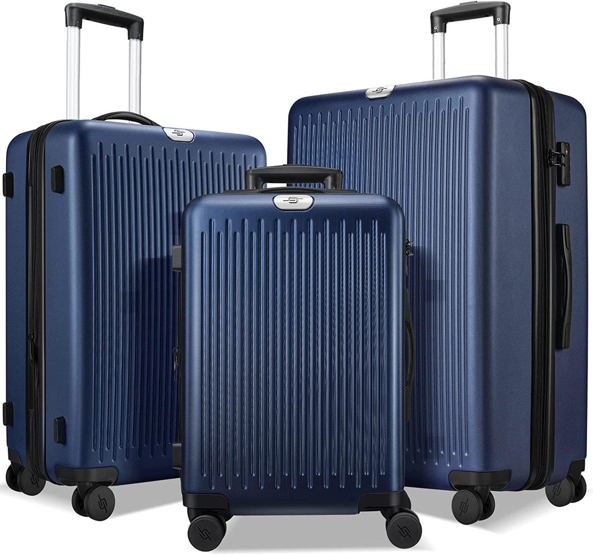 Luggage Sets Expandable 3 Piece Set with TSA Lock 360° Double Spinner Wheels 20/24/28 inch Hard Case Suitcase, Dark Blue