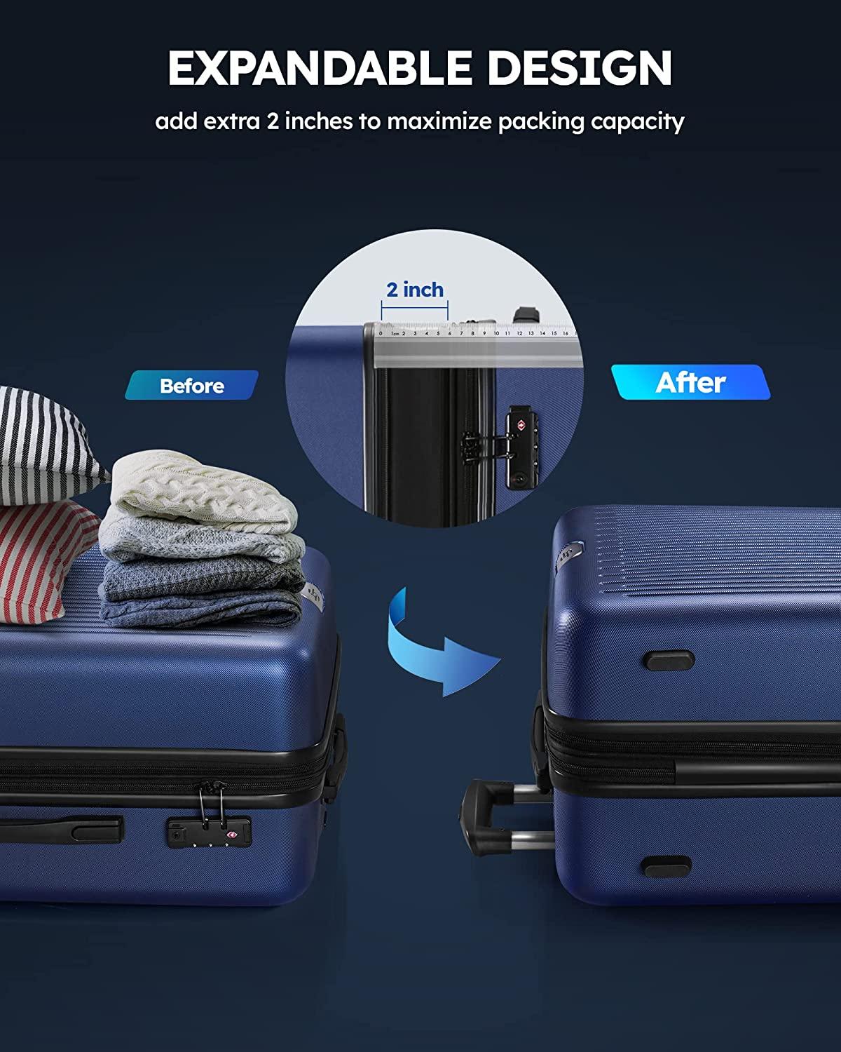 Luggage Sets Expandable 3 Piece Set with TSA Lock 360° Double Spinner Wheels 20/24/28 inch Hard Case Suitcase, Dark Blue