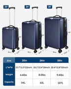 Luggage Sets Expandable 3 Piece Set with TSA Lock 360° Double Spinner Wheels 20/24/28 inch Hard Case Suitcase, Dark Blue