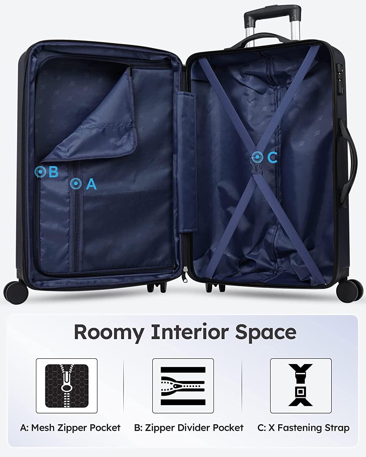 Luggage Sets Expandable 3 Piece Set with TSA Lock 360° Double Spinner Wheels 20/24/28 inch Hard Case Suitcase, Dark Blue