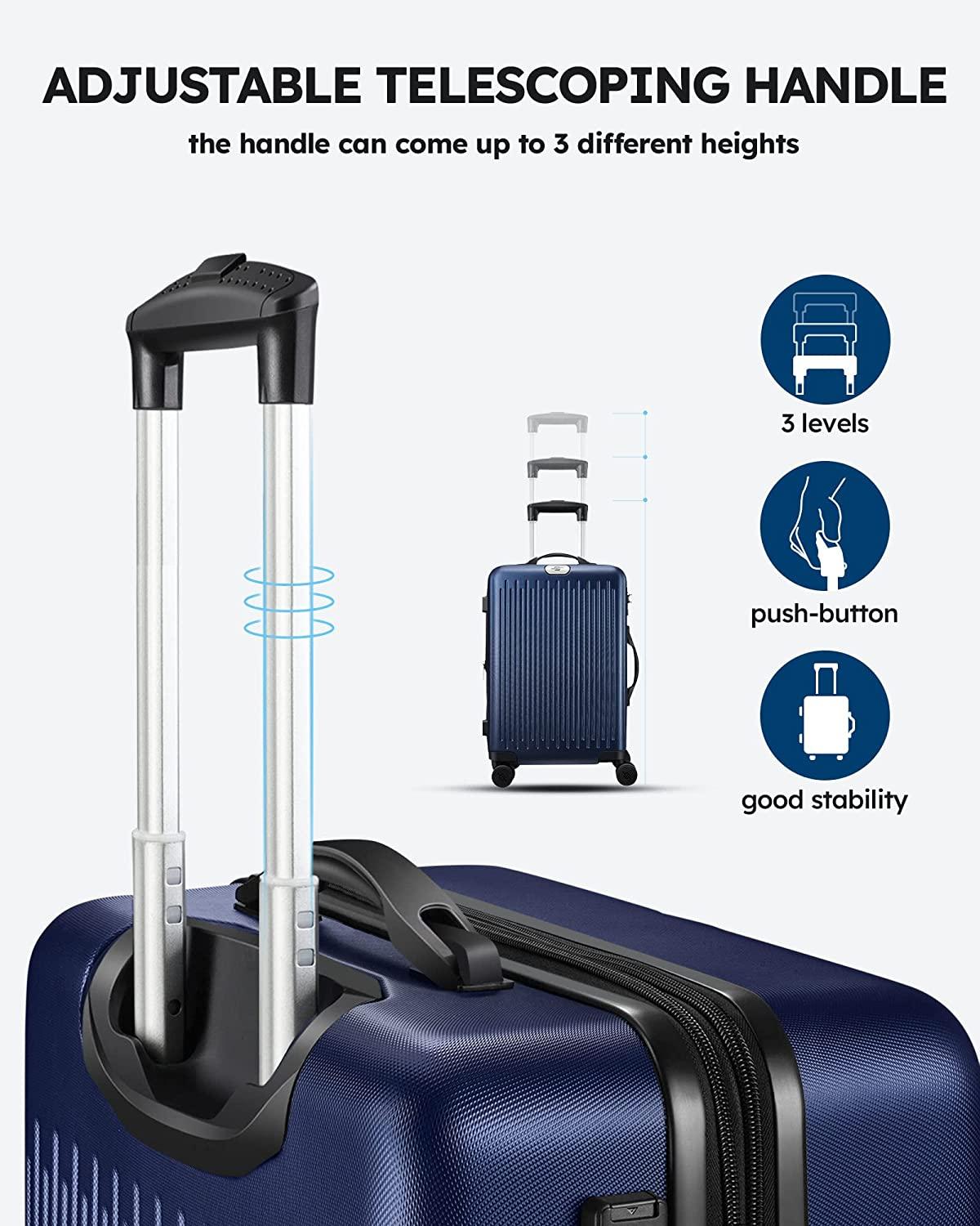 Luggage Sets Expandable 3 Piece Set with TSA Lock 360° Double Spinner Wheels 20/24/28 inch Hard Case Suitcase, Dark Blue