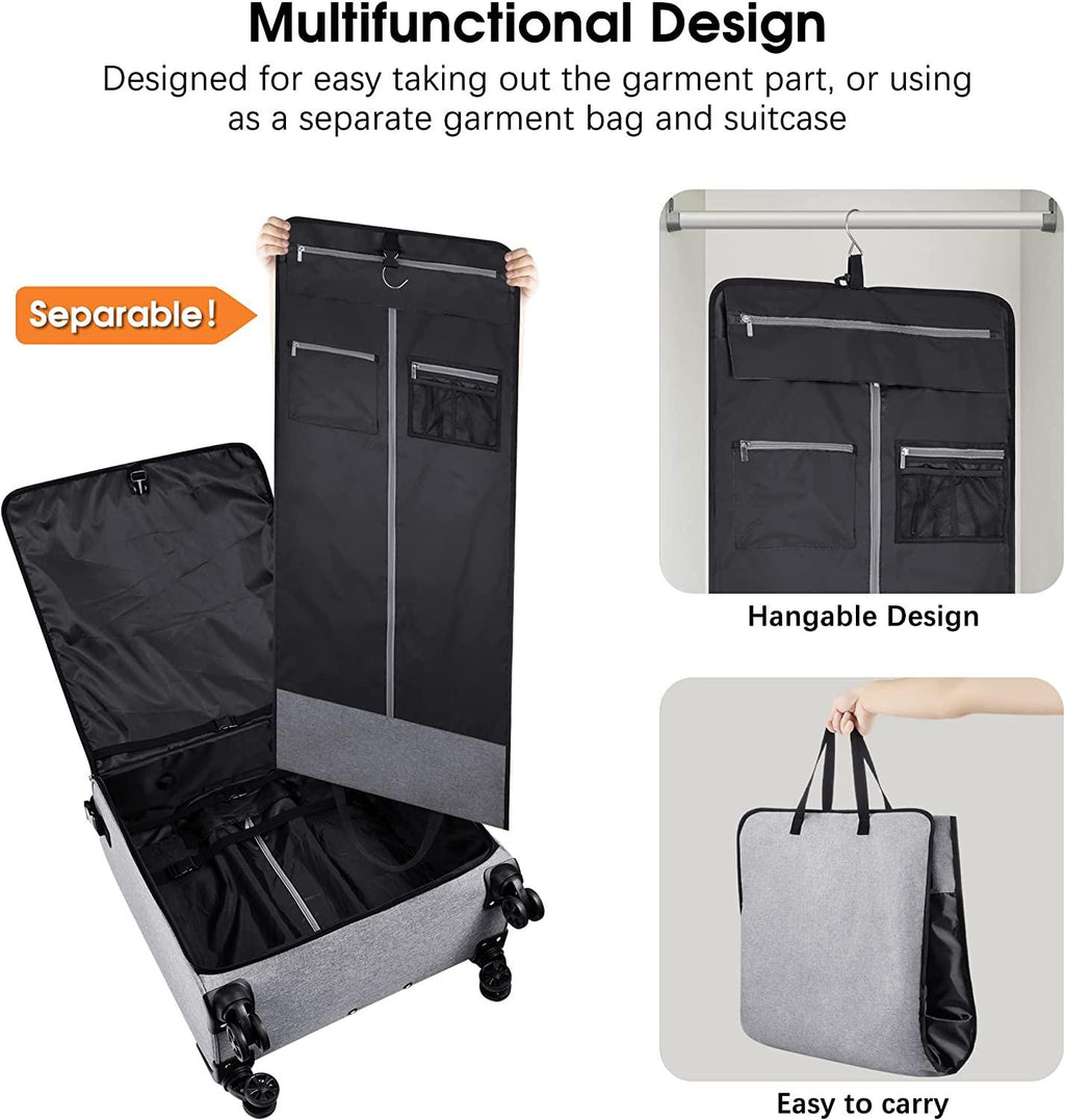 Rolling Garment Bags with Wheels for Travel, Wheeled Garment Luggage Bag for Men and Women, 4 Spinner Wheels, Separate Suit Compartment, Side-mounted Locks, Checked-Large 26-Inch Suitcase
