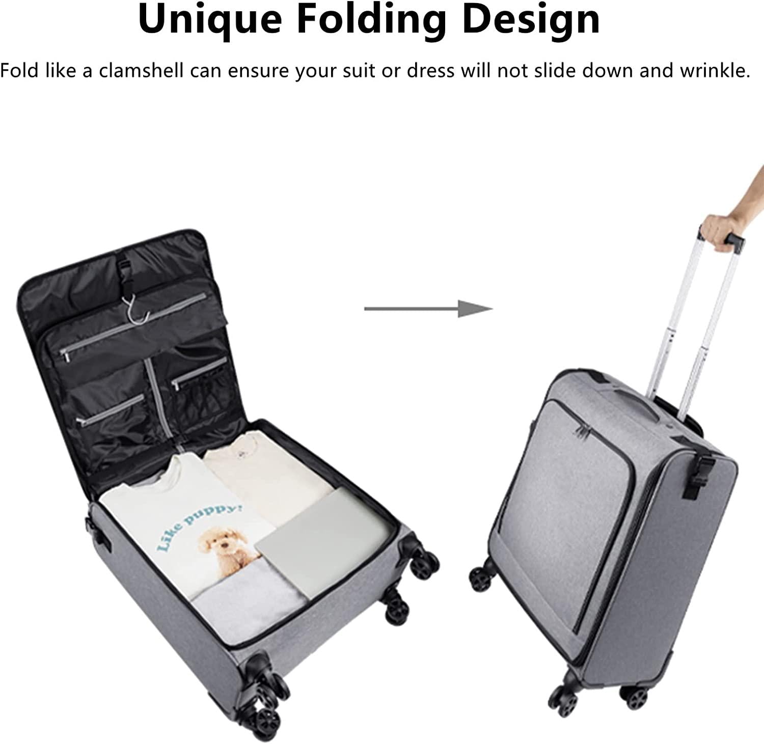 Rolling Garment Bags with Wheels for Travel, Wheeled Garment Luggage Bag for Men and Women, 4 Spinner Wheels, Separate Suit Compartment, Side-mounted Locks, Checked-Large 26-Inch Suitcase