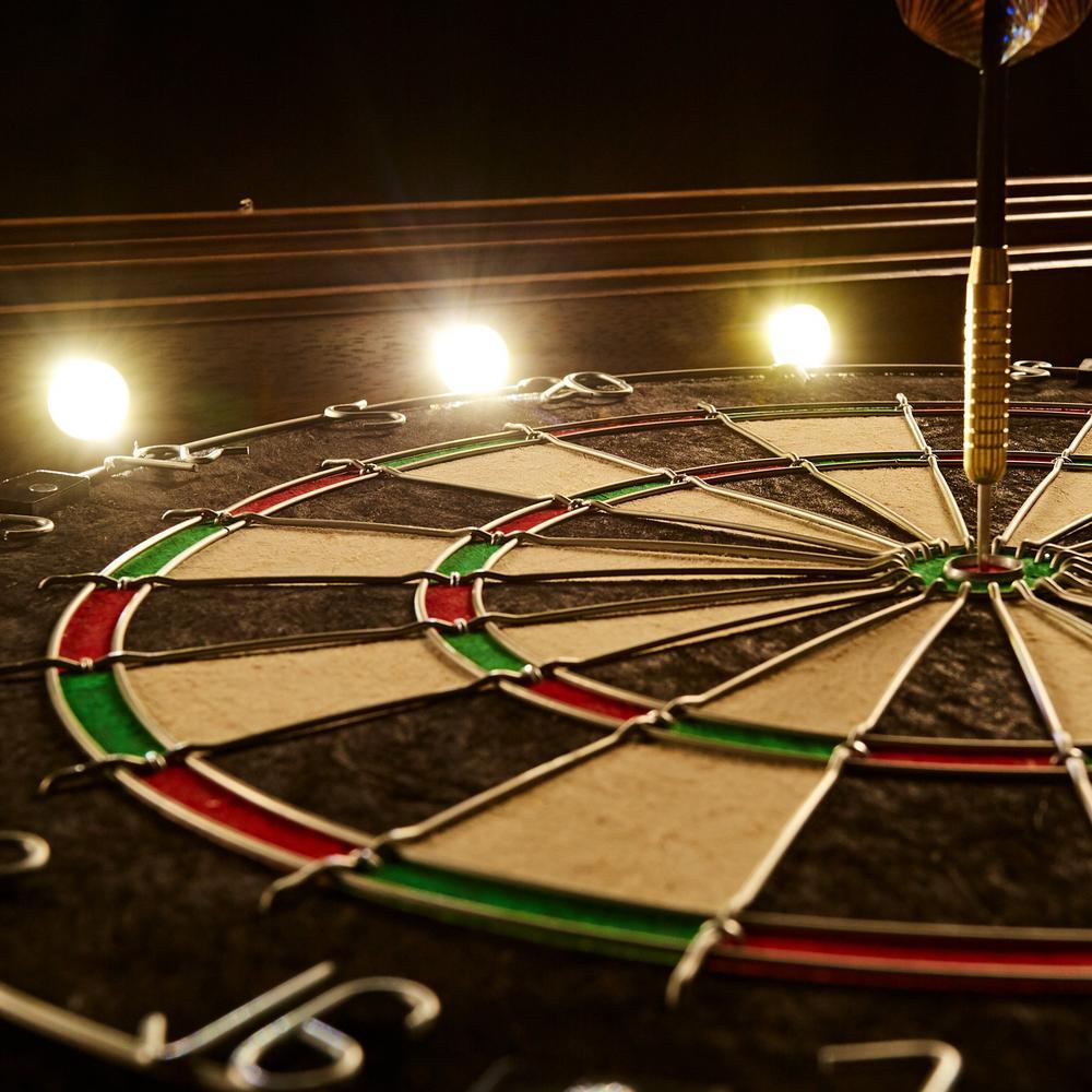 Woodhaven Premium Bristle Dartboard Cabinet Set with LED Lights