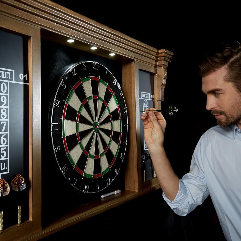 Woodhaven Premium Bristle Dartboard Cabinet Set with LED Lights