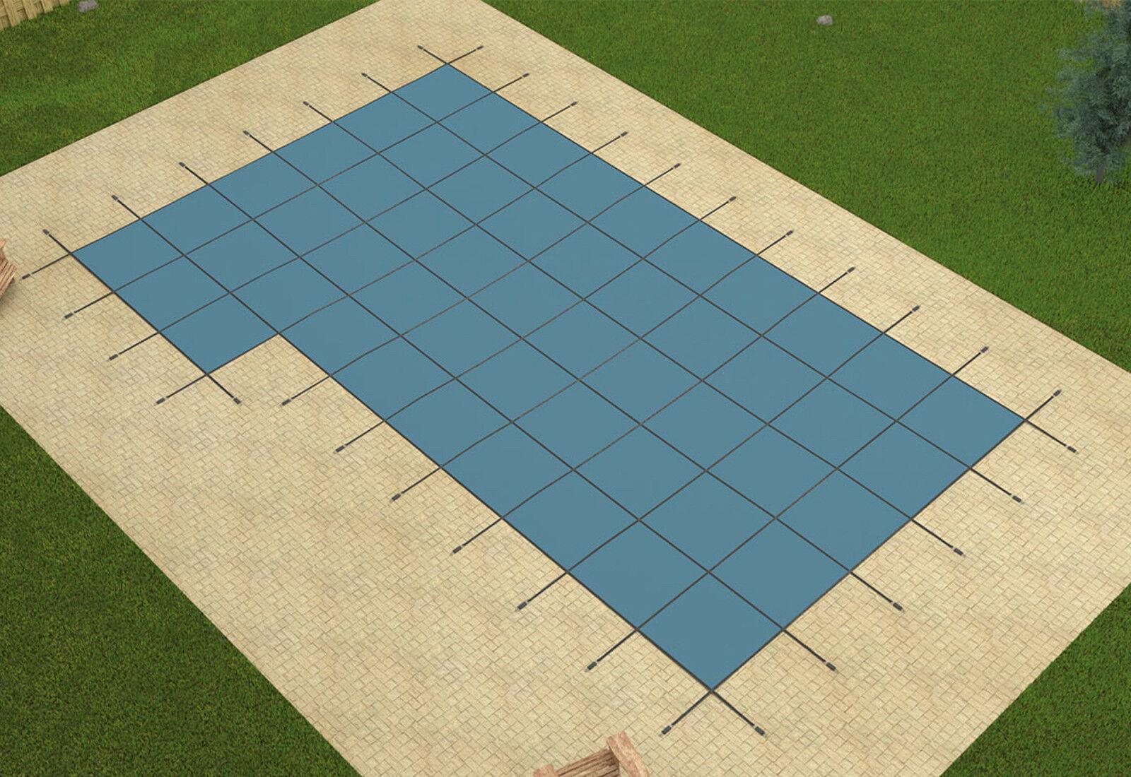 gli rectangle mesh swimming pool safety cover w/ 4x8 left flush &amp; wood anchors
