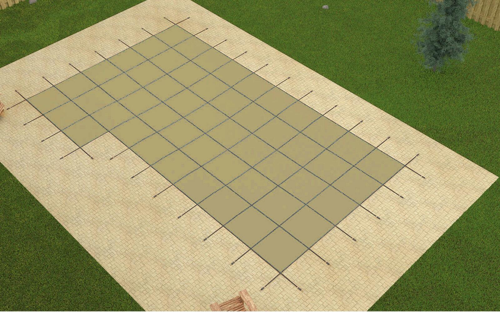 gli rectangle mesh swimming pool safety cover w/ 4x8 left flush &amp; wood anchors